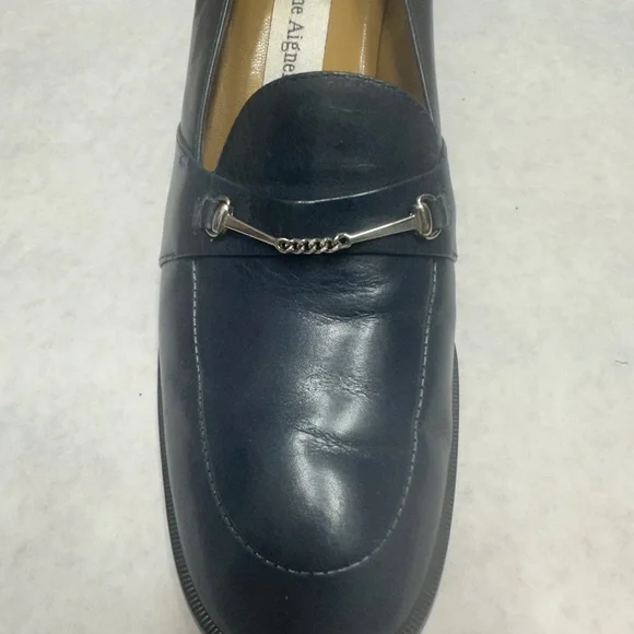 Etienne Aigner high life heels navy leather silver buckles pumps - Picture 4 of 9